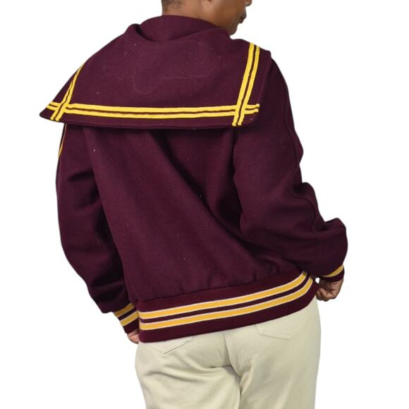 Vintage Holloway Varsity Jacket Red Wool College Letterman Trojan Patch 40 Large - Picture 3 of 14